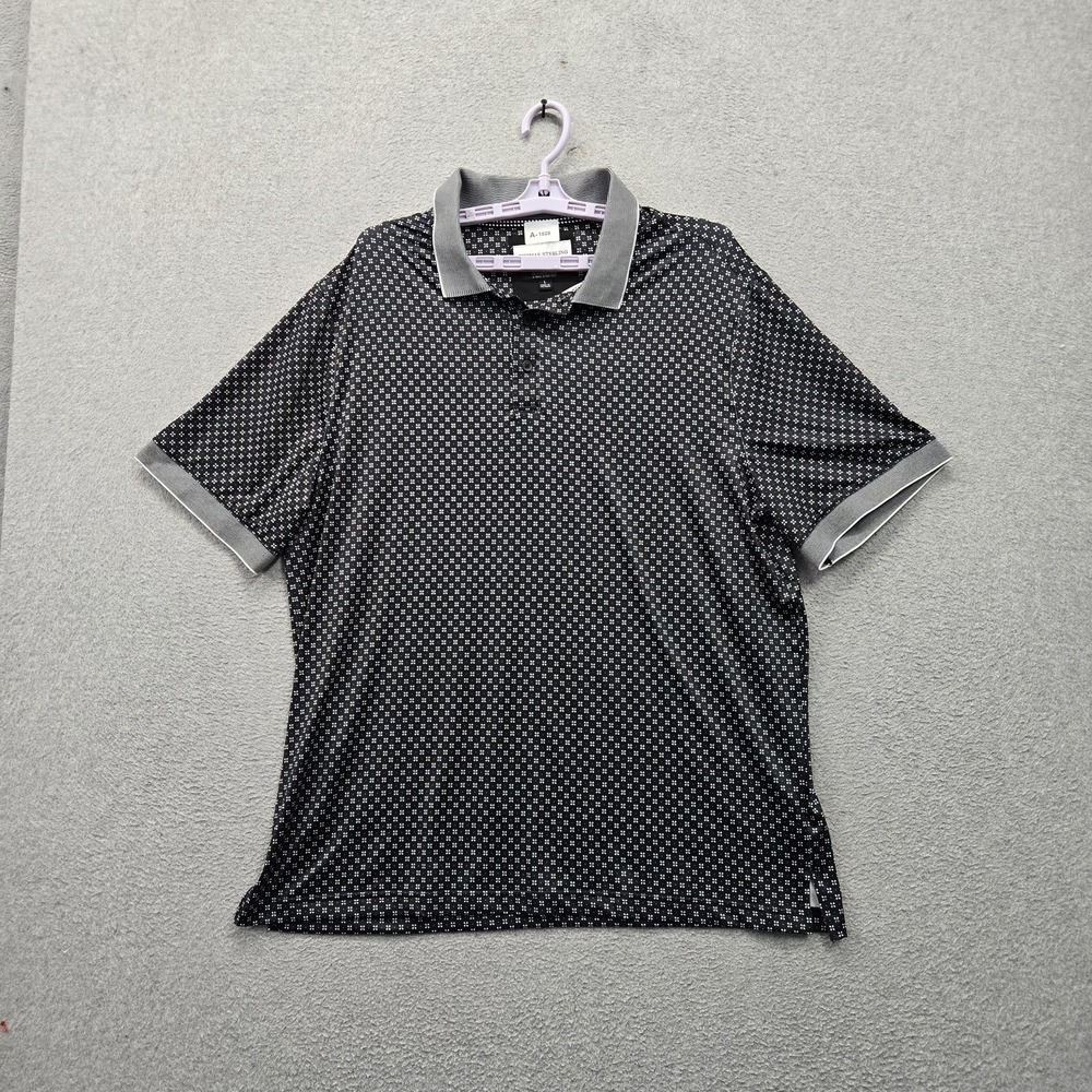 Thomas Sterling Men Polo L Black Floral Performance 4 Way Stretch Activewear